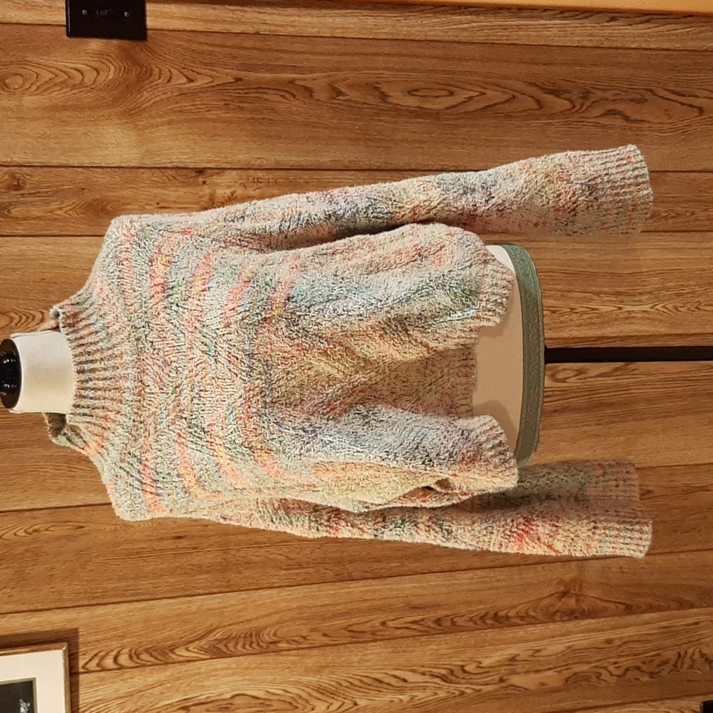 🍭POL Multi-Color Berber/Yarn Mock-Neck Sweater/Bell Sleeves/Cropped (L)🍭